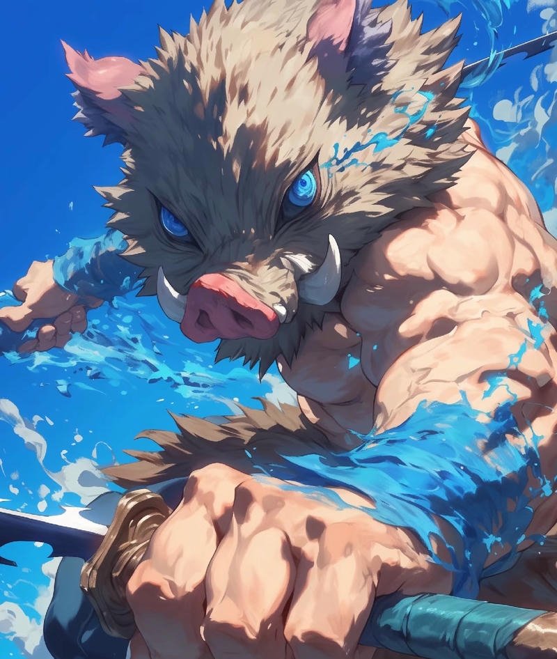 Hình Inosuke với ánh nhìn sắc bén mạnh