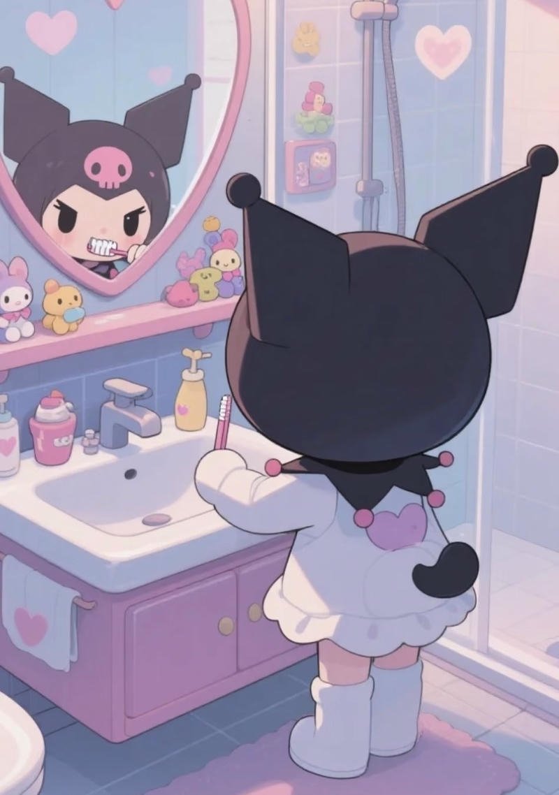 Hình Kuromi anime trong không gian sáng nhẹ