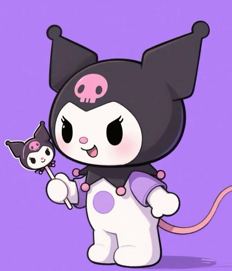 Hình Kuromi anime trong nền màu tím nhẹ