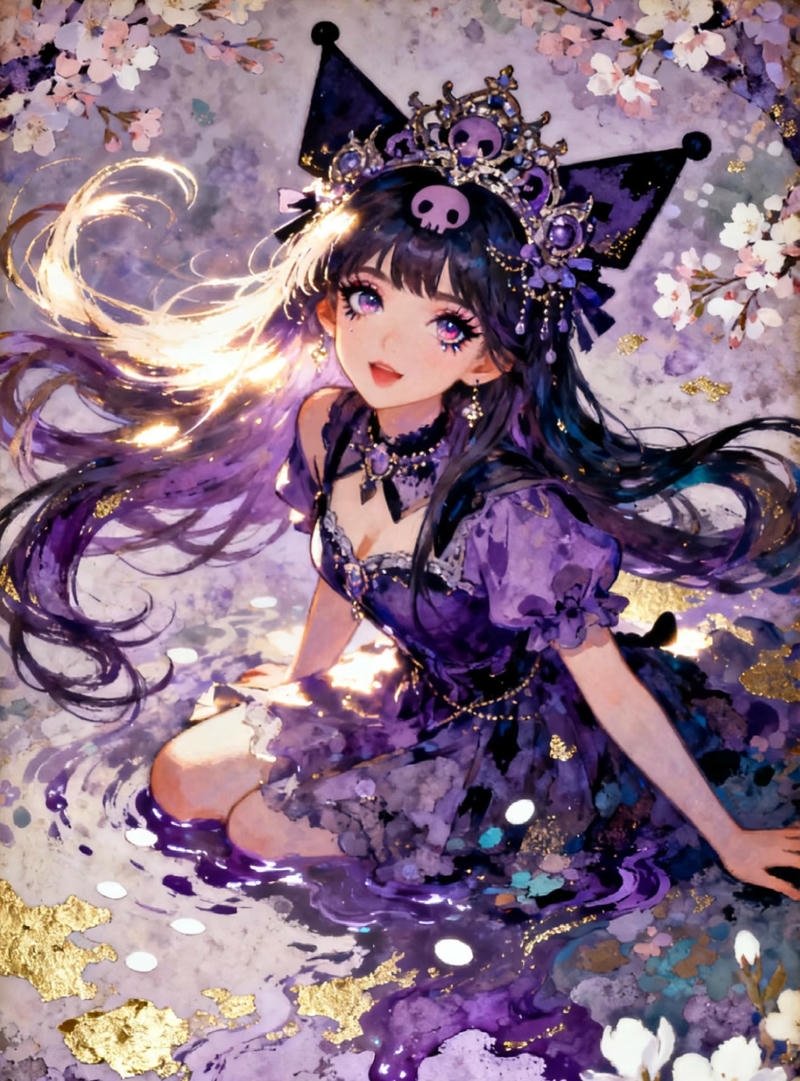 Hình Kuromi anime với ánh mắt tinh nghịch dễ thương