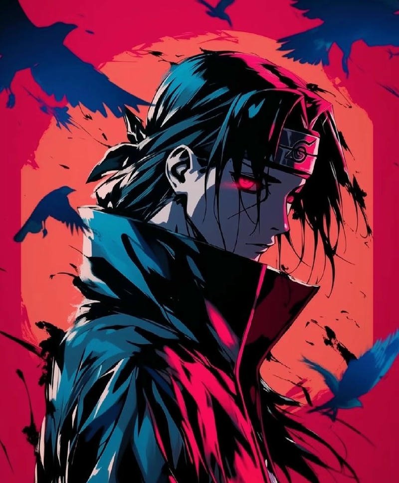 Hình Uchiha Itachi trong ánh đỏ mờ ảo