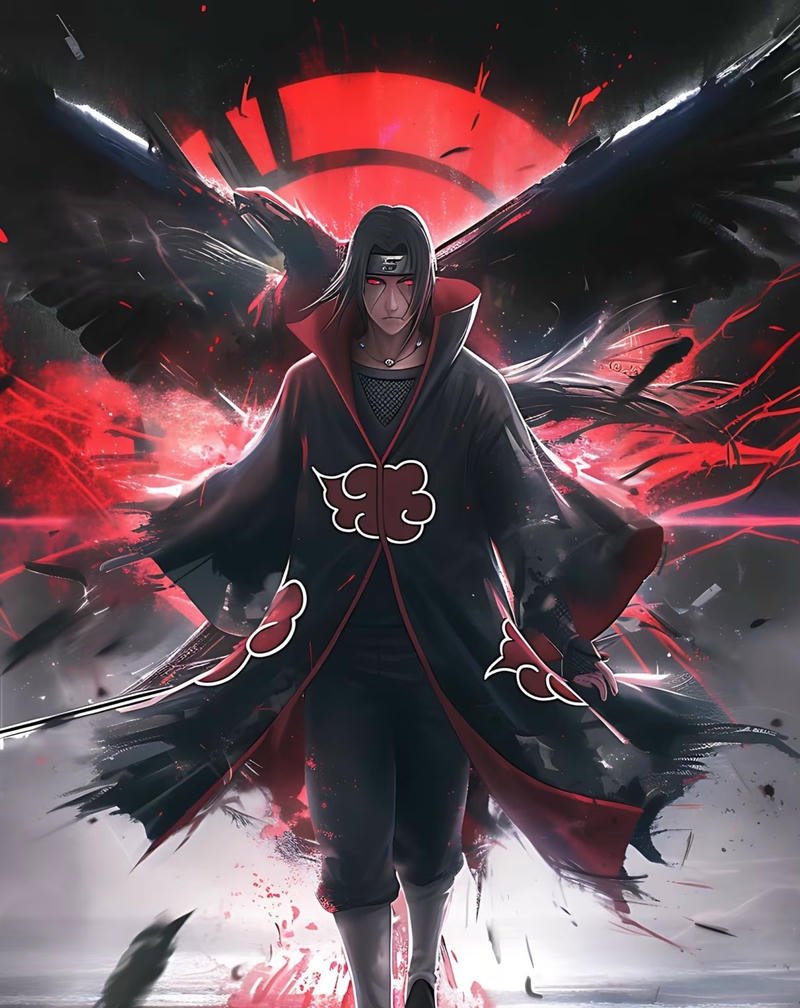 Hình Uchiha Itachi trong trang phục Akatsuki bí ẩn
