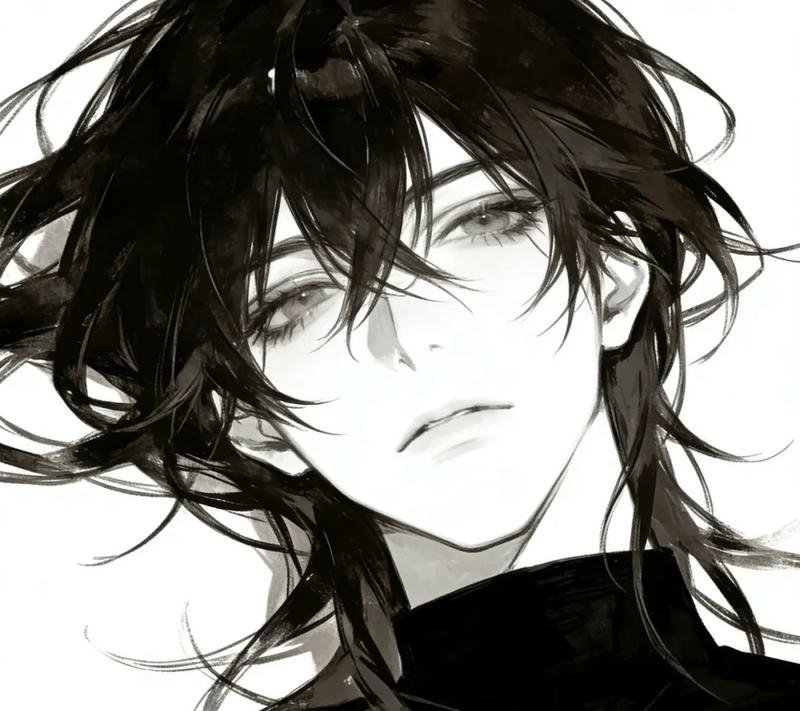 Hình ảnh nam chính anime trắng đen trong đêm