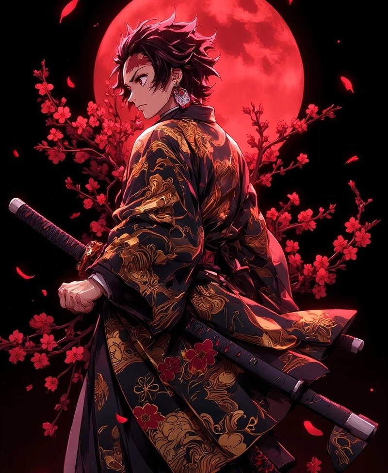 Hình anime Thanh Gươm Diệt Quỷ trong ánh sáng mờ