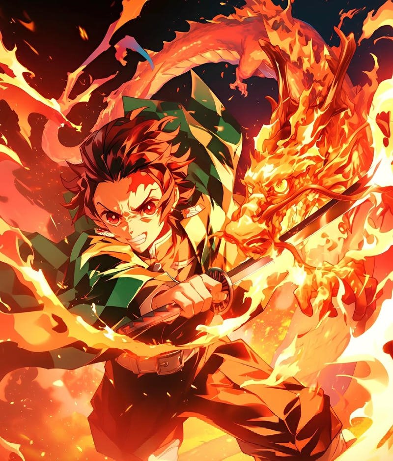 Hình anime Thanh Gươm Diệt Quỷ với ánh sáng đỏ