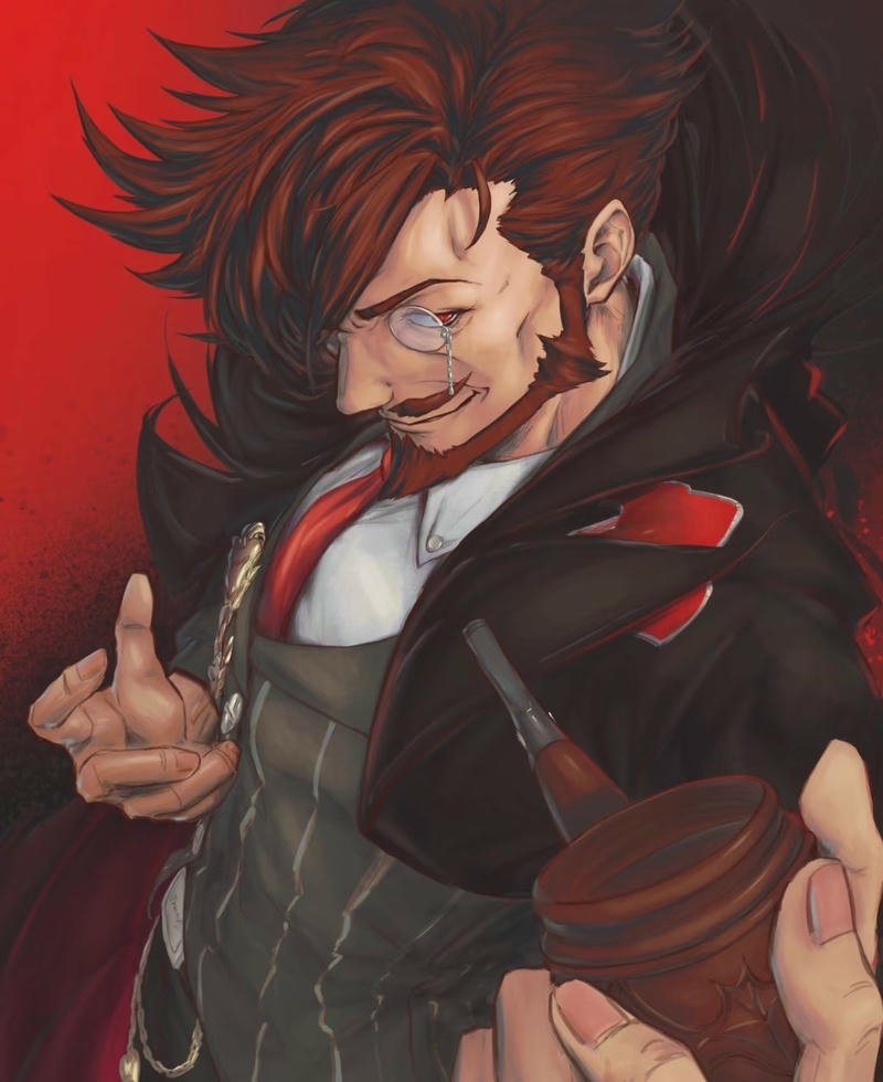 Hình anime ma cà rồng với đôi mắt đỏ rực