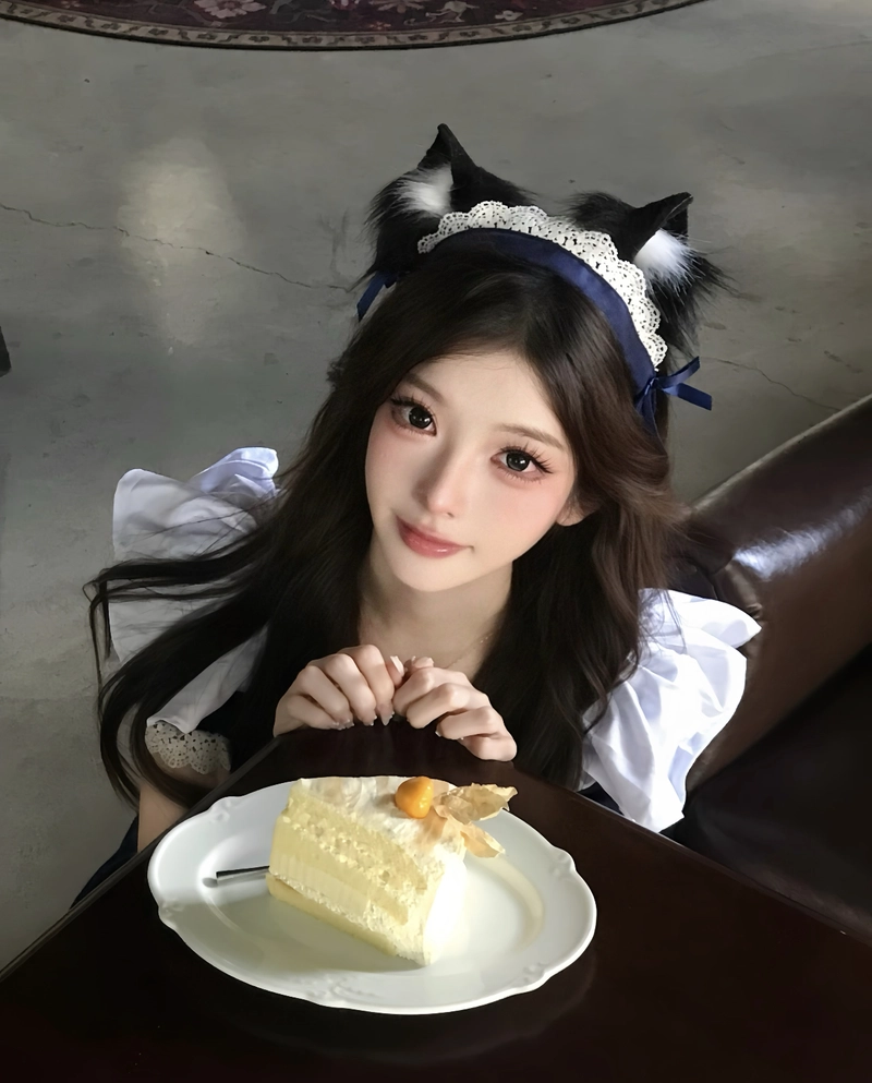 Hình gái xinh mặc đồ hầu gái trông ngoan ngoãn