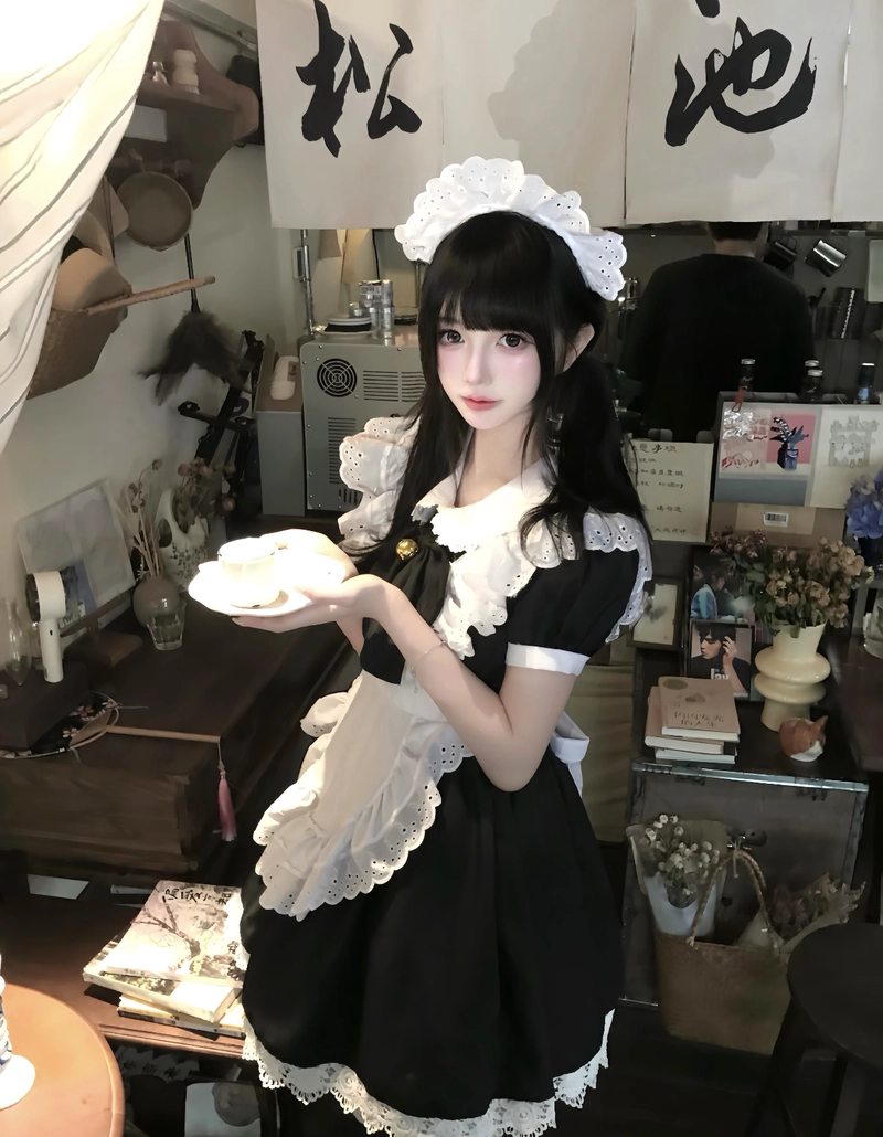 Hình gái xinh mặc đồ hầu gái trong tiệm bánh