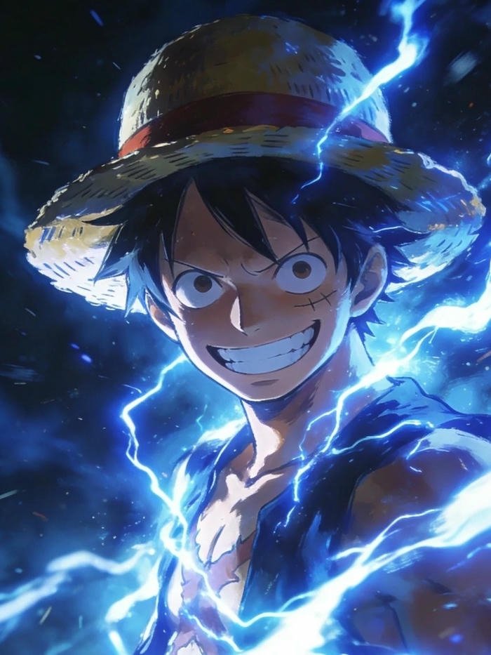 Hình nền Luffy gear 4 hiệu ứng sấm sét xanh