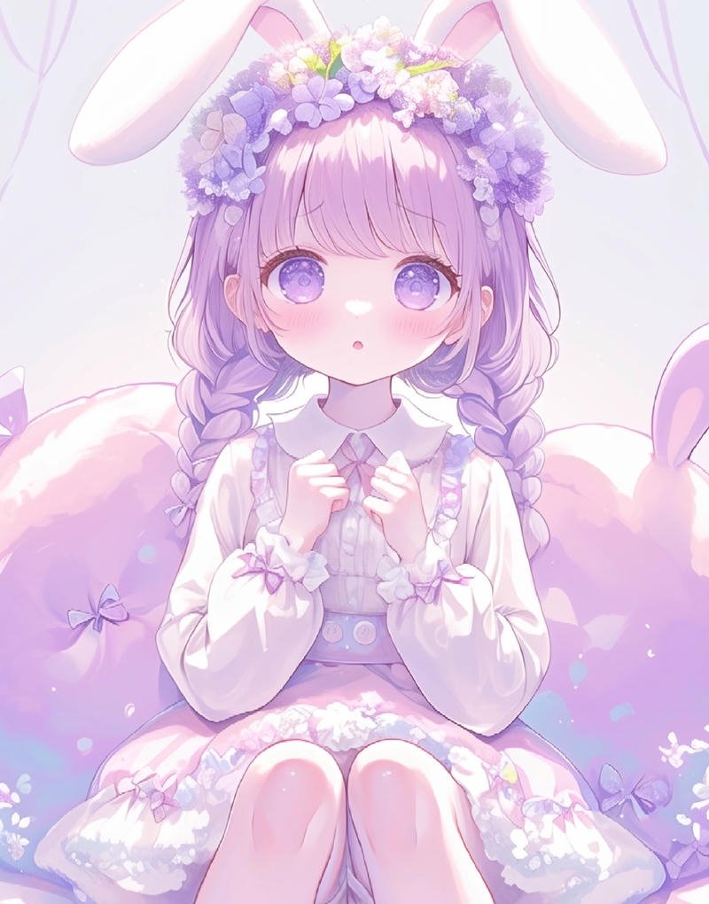 Hình thỏ anime với bộ đồ tai thỏ đáng yêu