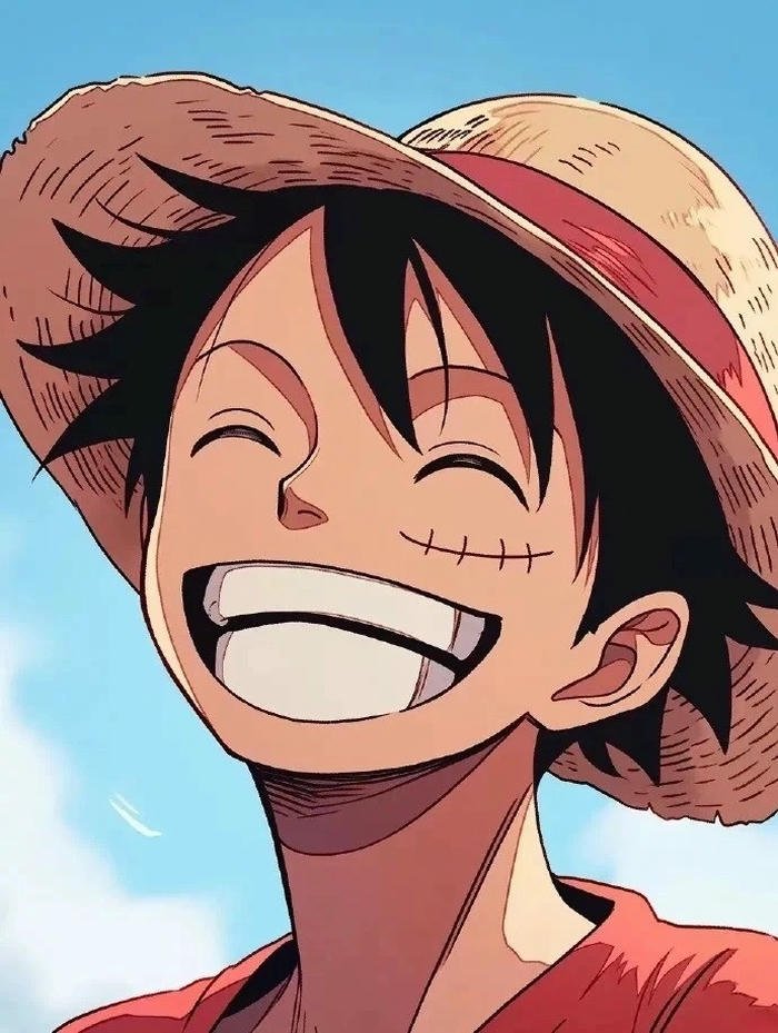 Luffy One Piece cười tươi nhìn nghiêng