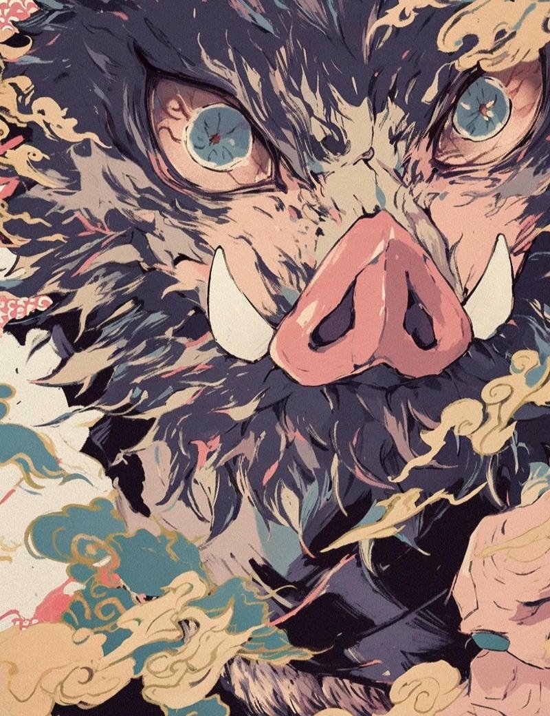 Nhân vật Inosuke trong không gian rừng núi