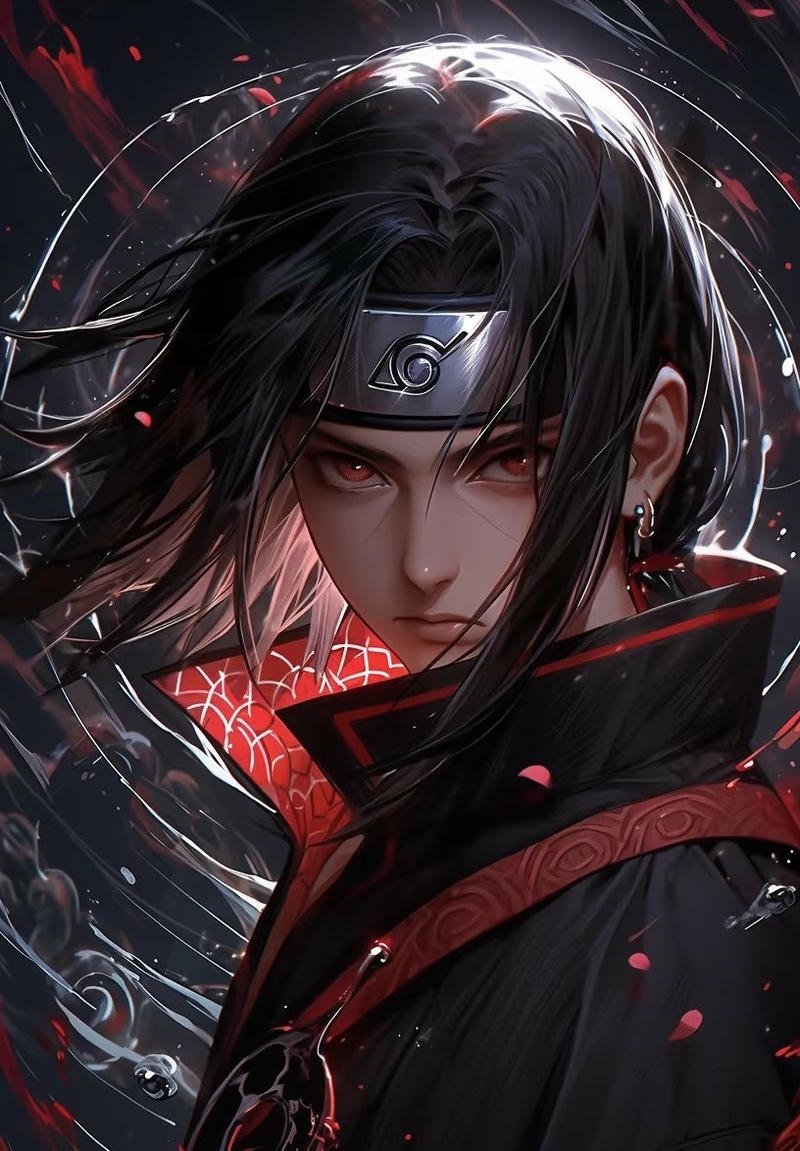 Nhân vật Itachi đứng giữa không gian tối