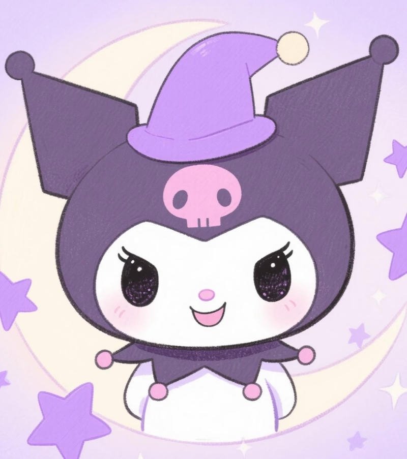 Nhân vật Kuromi trong không gian dễ thương sáng