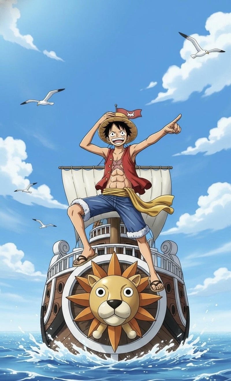 Nhân vật Luffy đứng tạo dáng mạnh mẽ ảnh anime luffy
