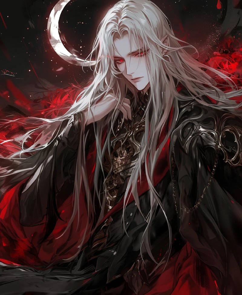 Nhân vật anime ma cà rồng với đôi mắt đỏ