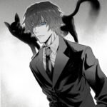 Nhân vật đen trắng với biểu cảm lạnh lùng anime nam