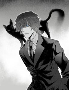 Nhân vật đen trắng với biểu cảm lạnh lùng anime nam