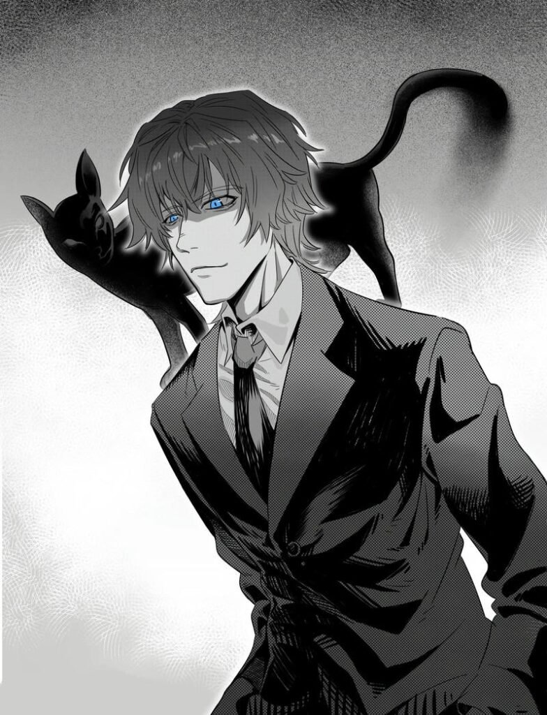 Nhân vật đen trắng với biểu cảm lạnh lùng anime nam