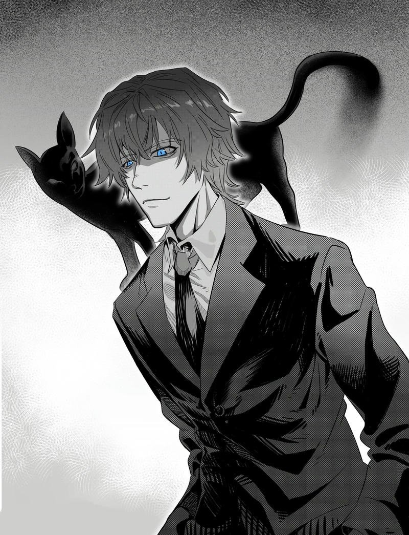 Nhân vật đen trắng với biểu cảm lạnh lùng anime nam