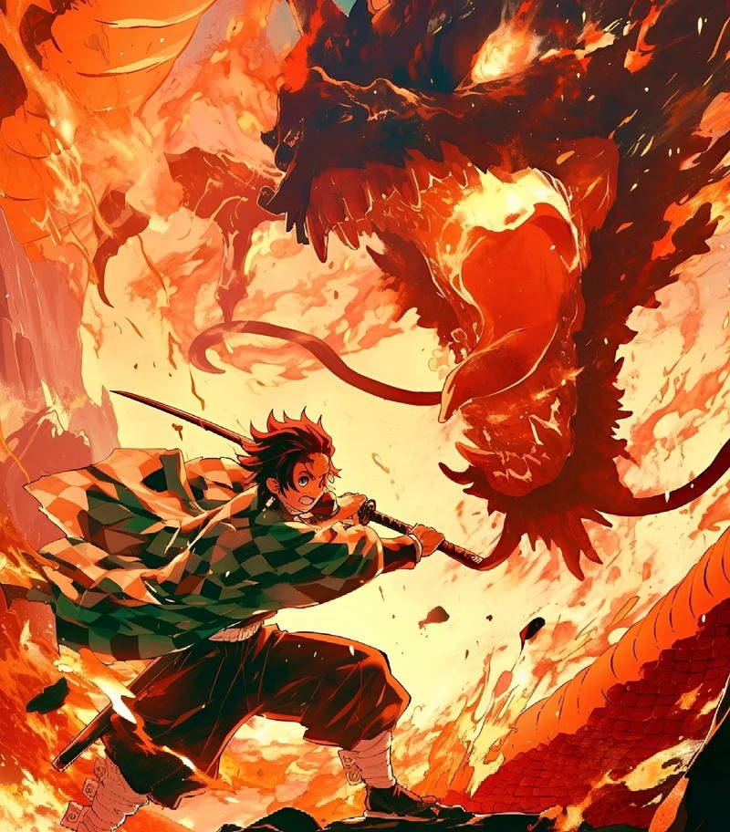 Nhân vật kiếm sĩ anime với phong cách Thanh Gươm Diệt Quỷ