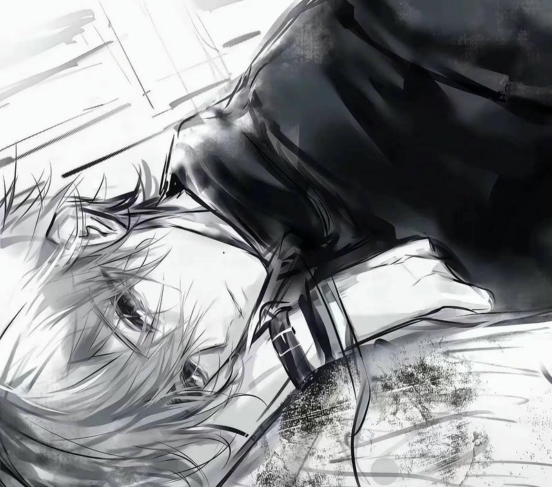 Nhân vật nam đen trắng mang vẻ trầm lặng