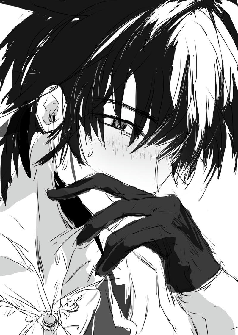 Nhân vật nam trắng đen với biểu cảm cô đơn