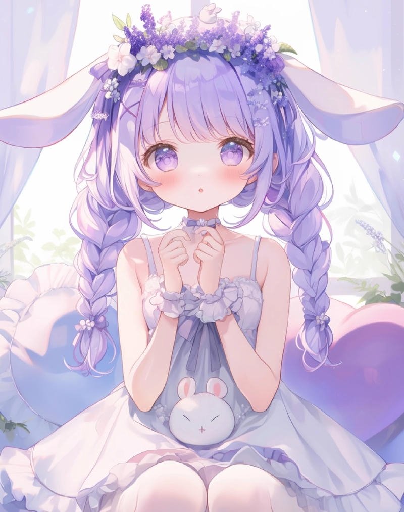 Nhân vật thỏ anime trong không gian pastel nhẹ