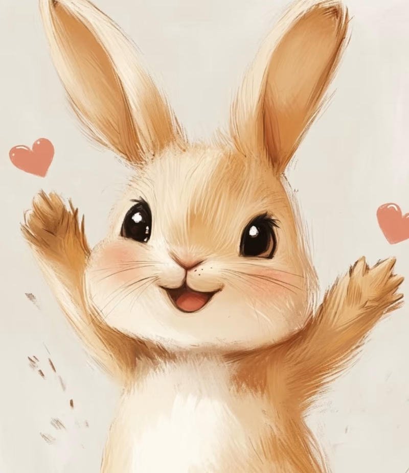 Nhân vật thỏ anime với biểu cảm tinh nghịch