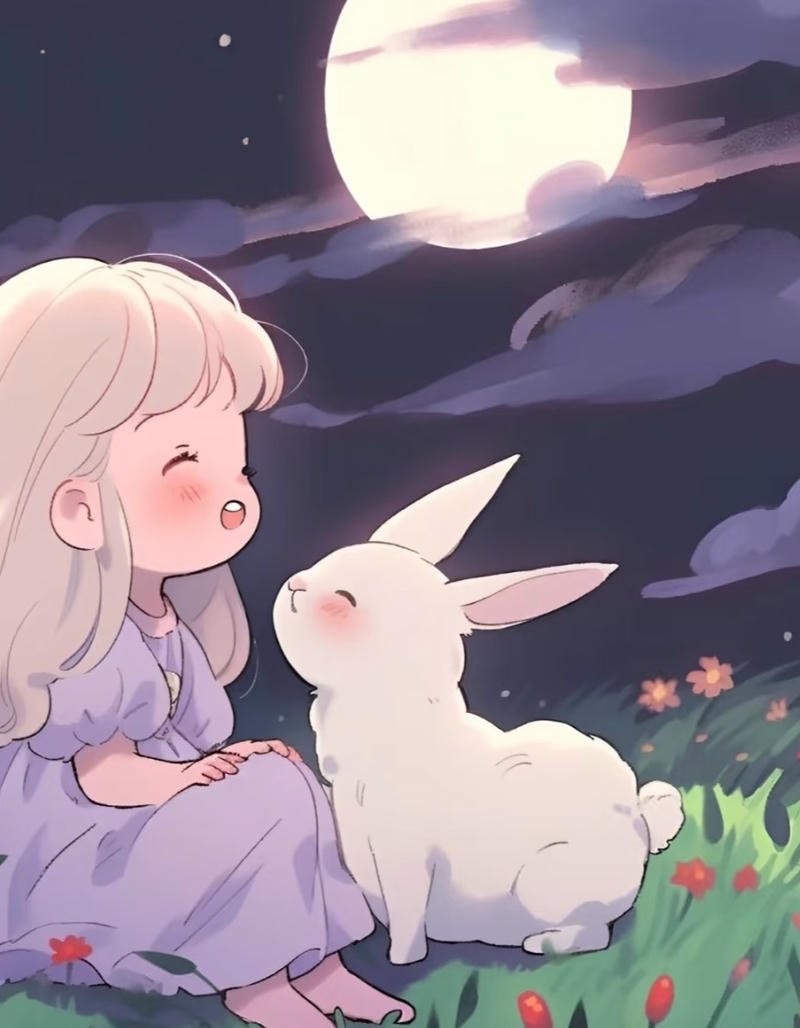 Nhân vật thỏ anime với đôi tai dài dễ thương