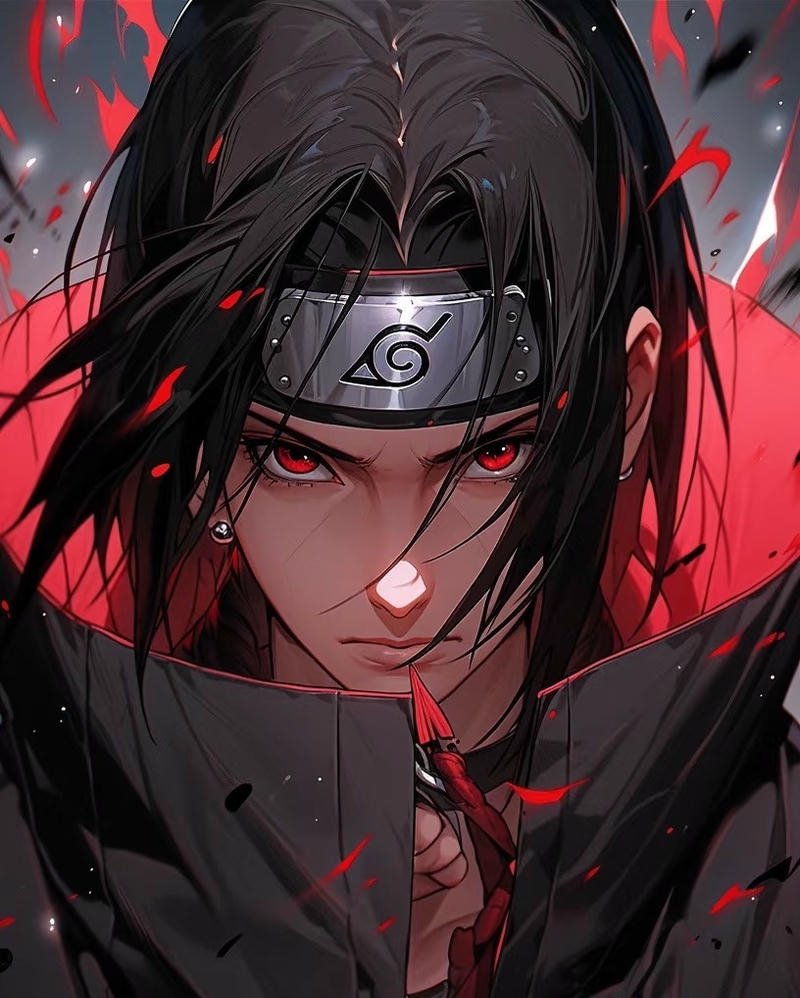 Uchiha Itachi với Sharingan phát sáng mạnh