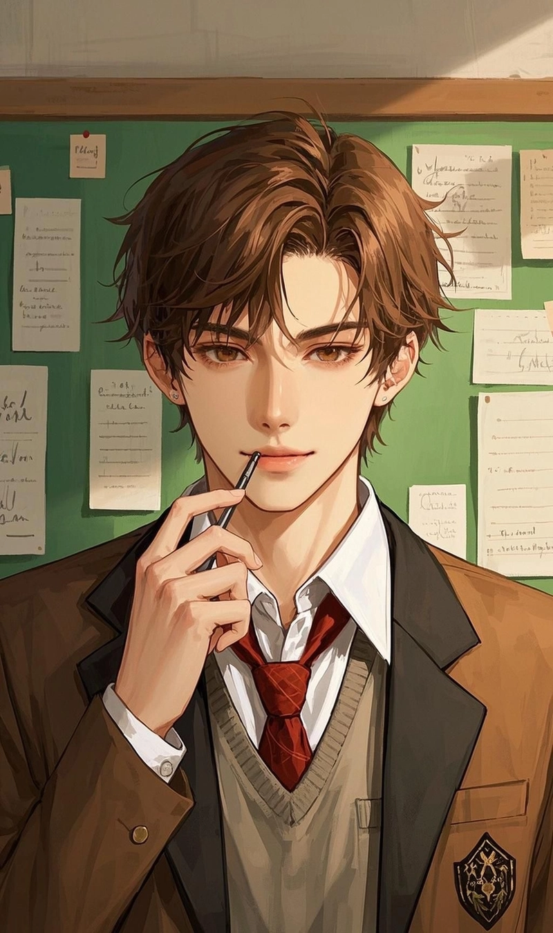 anime nam học sinh đứng trong lớp học