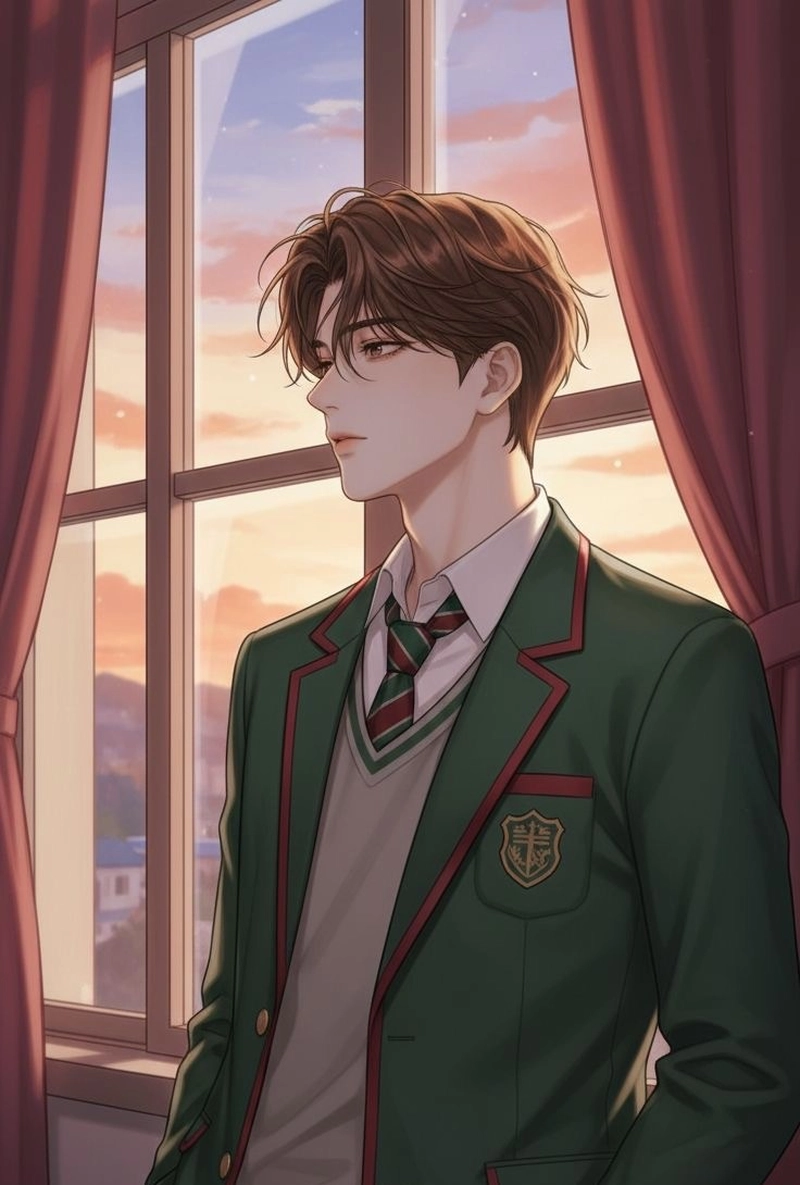 anime nam học sinh ngồi bên cửa sổ lớp