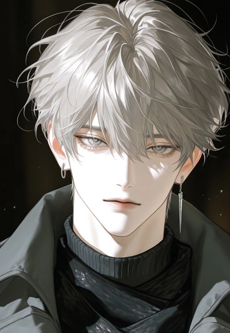 anime nam tóc trắng trong không gian giả tưởng