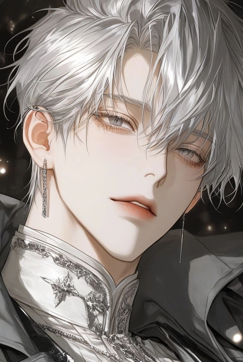 anime nam tóc trắng với ánh mắt cuốn hút