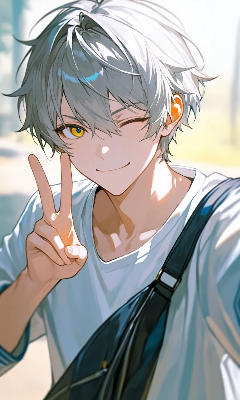 anime nam tóc trắng với ánh mắt sắc bén