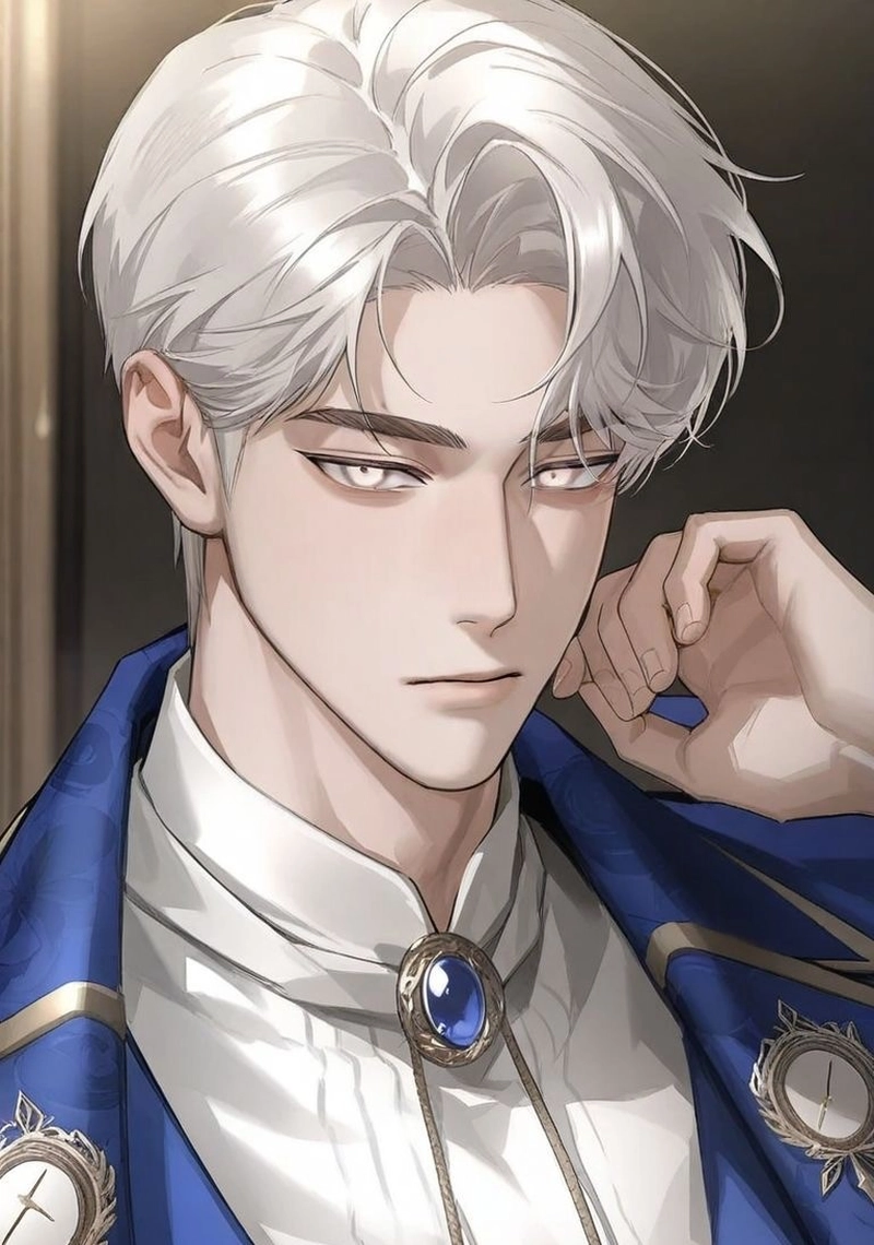 anime nam tóc trắng với ánh mắt sắc lạnh