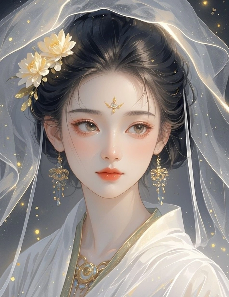 anime nữ cổ trang với ánh mắt dịu nhẹ