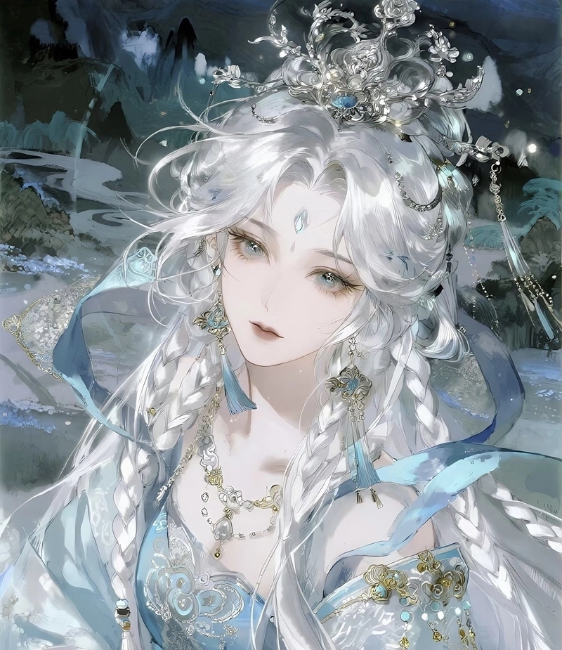 anime nữ cổ trang với ánh mắt sâu lắng