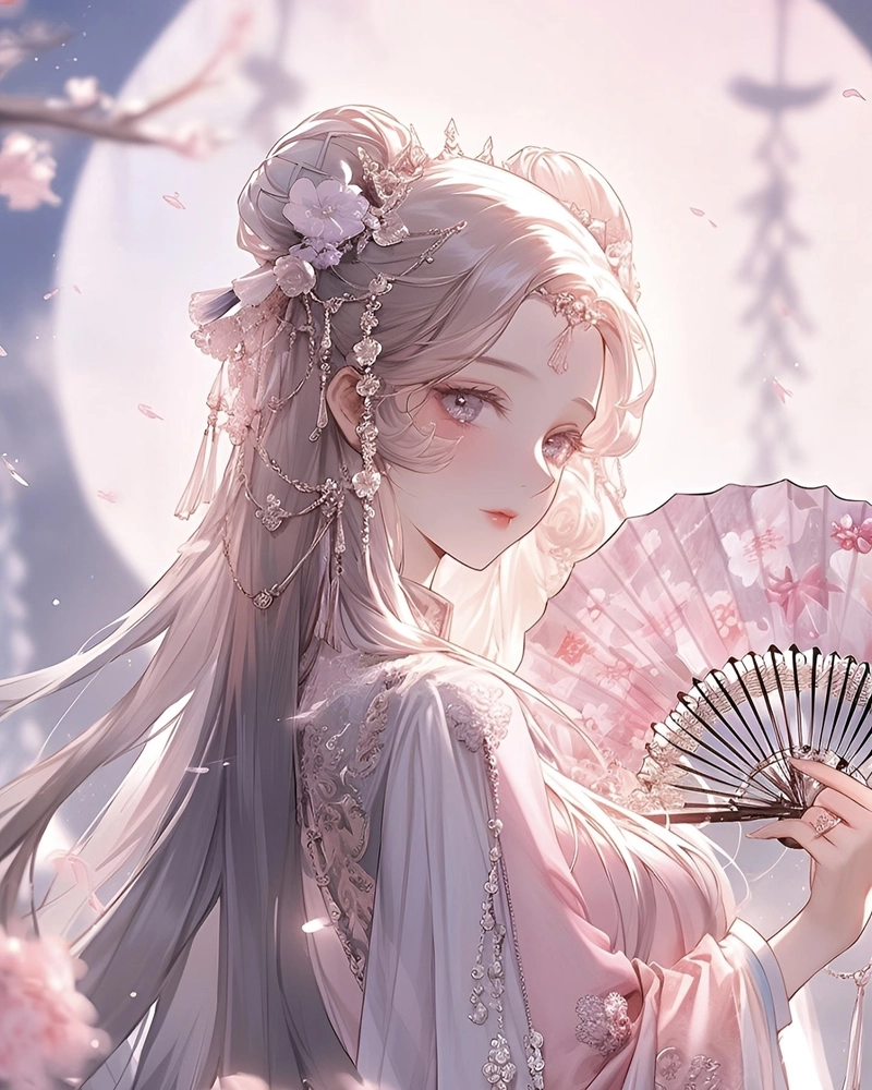 anime nữ cổ trang với ánh mắt trầm tư