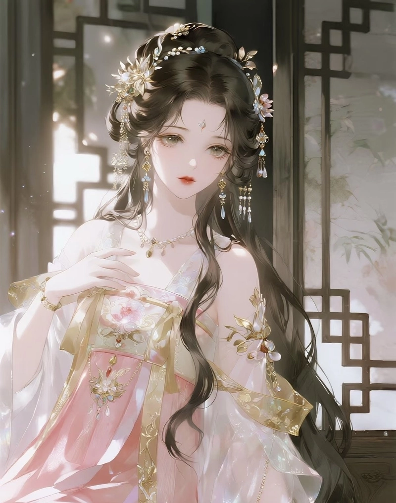 anime nữ cổ trang với mái tóc buông dài