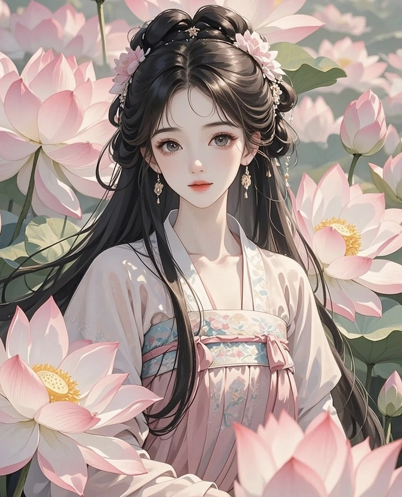 anime nữ cổ trang với thần thái dịu dàng