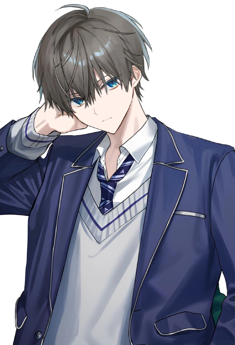 hình anime nam học sinh đứng trong hành lang trường