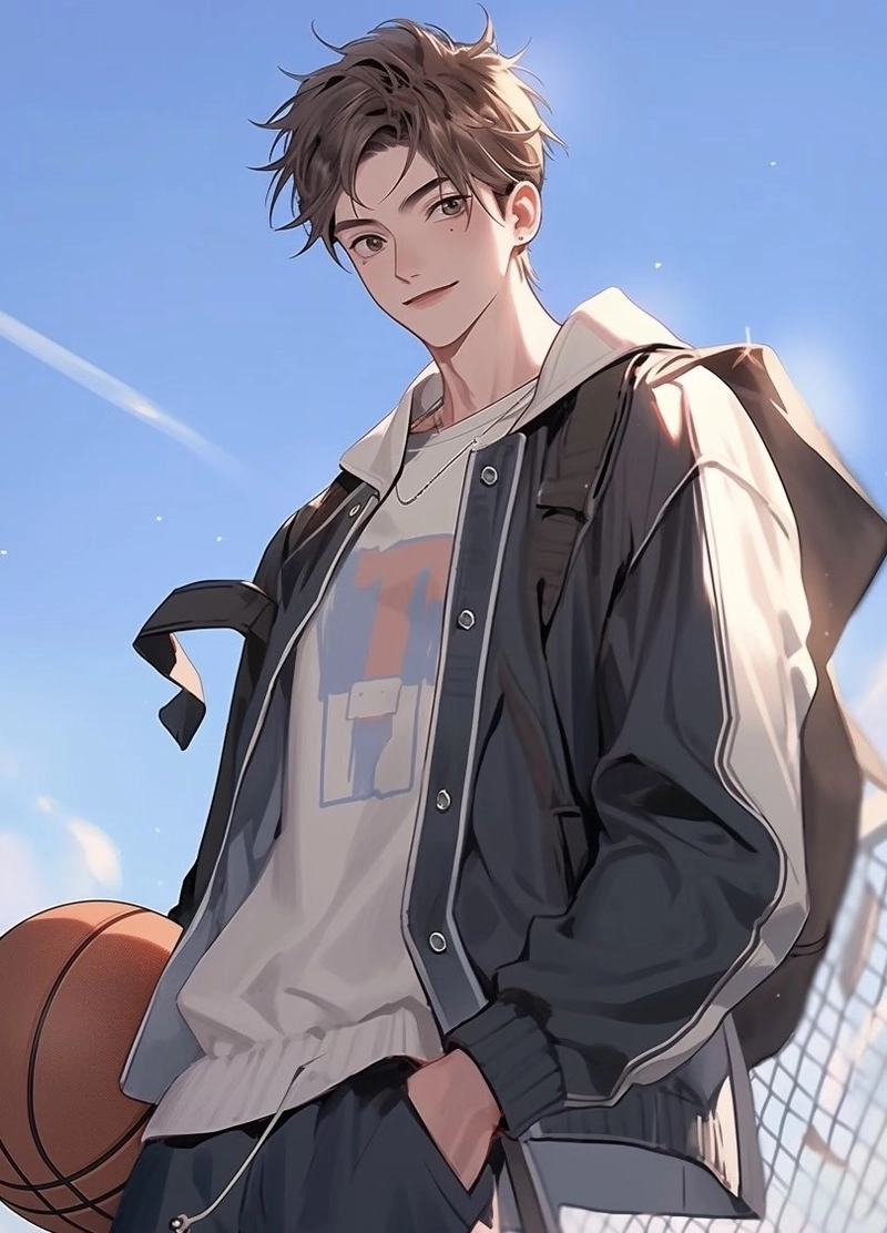 hình anime nam học sinh trong khung cảnh sân trường