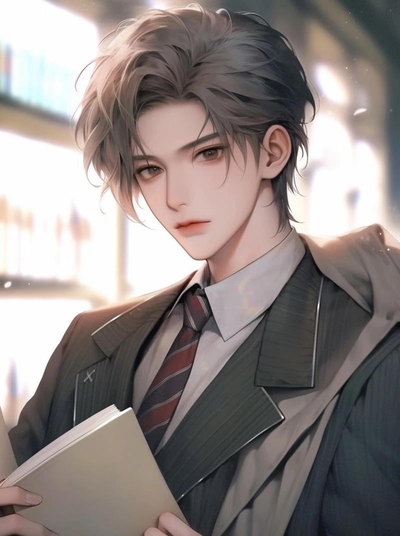 hình anime nam học sinh với ánh mắt trong sáng