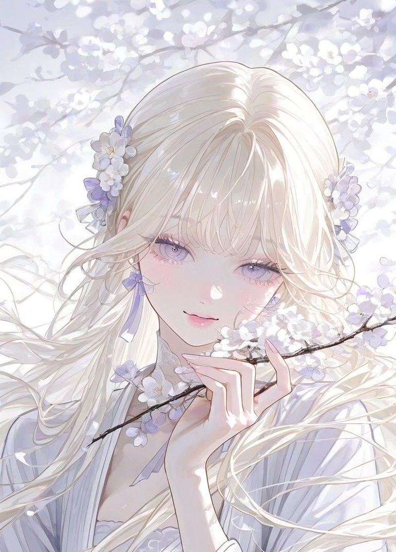 hình anime nữ cổ trang trong không gian cổ kính