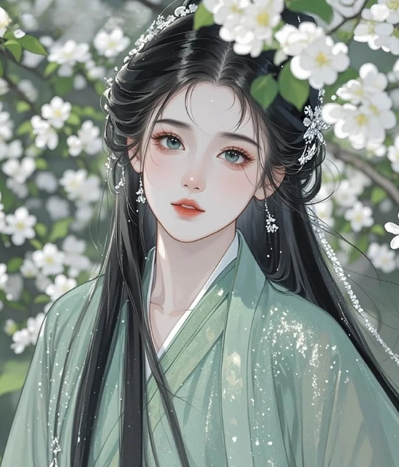 hình anime nữ cổ trang trong không gian thiên nhiên đẹp