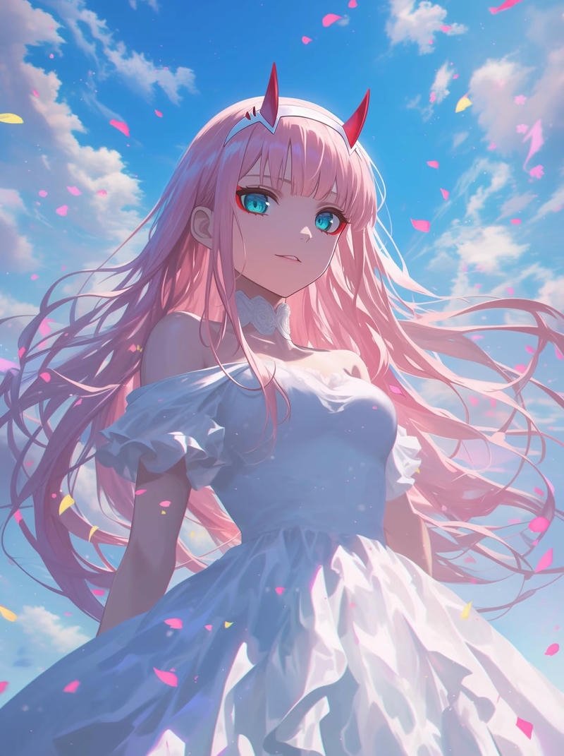 Ảnh Zero Two anime trong không gian yên tĩnh