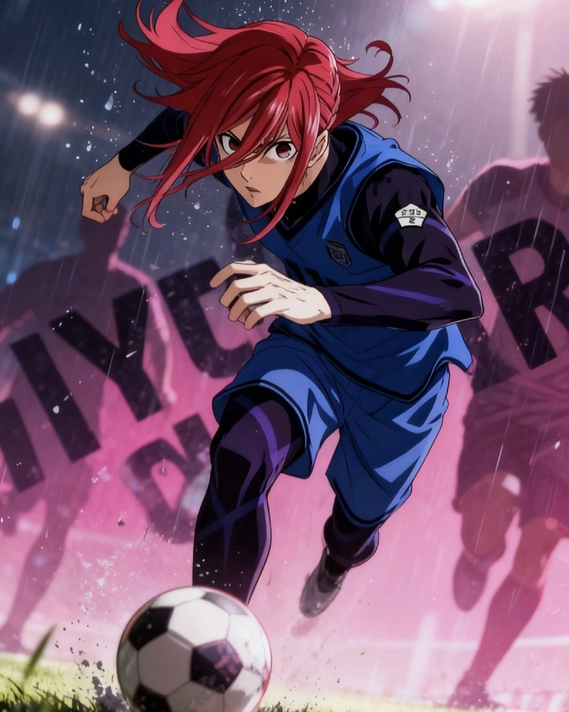 Ảnh anime bóng đá với mái tóc tung bay đầy năng lượng