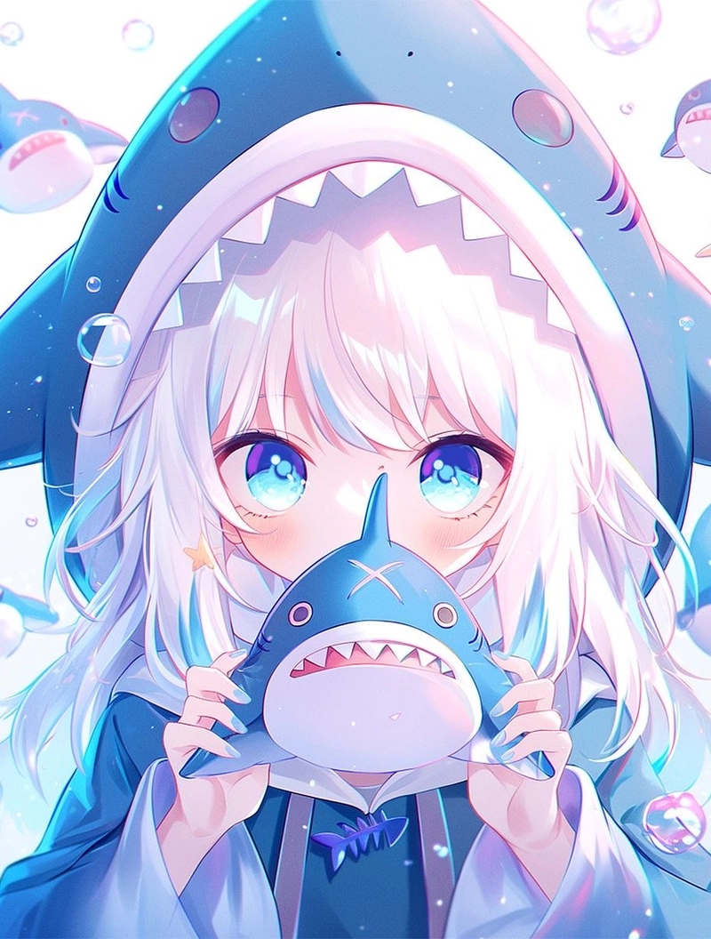 Ảnh anime cá mập phong cách chibi dễ thương